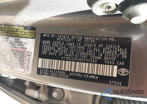 2006 Toyota Camry Le from USA, damaged, VIN 4T1BE32K36U742562